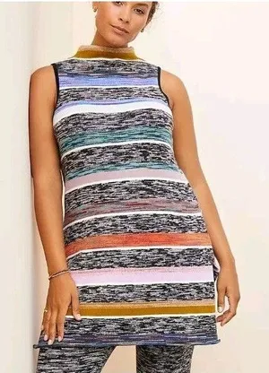 Anthropologie Maeve Stripe Sleeveless Sweater Tunic Sz M Lagenlook Preppy Funky Kitchie thumbnail 1