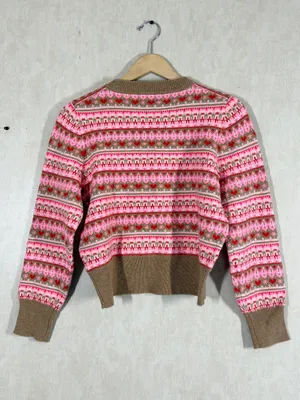 NWT J. Crew Shrunken Fair Isle Crewneck Sweater Lambswool Blend in Pink Brown M thumbnail 5