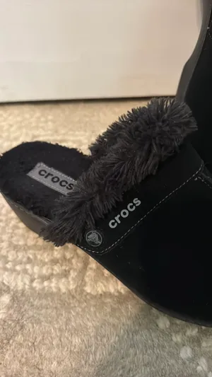 Crocs black suede faux lined cobbler mule thumbnail 2