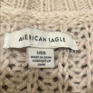 American Eagle Cozy Soft Wool Cropped Cream Sweater with Blue Accents thumbnail 2