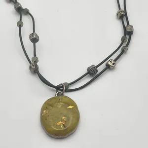 Chico's Green & Silver Beaded Cord Energy Necklace thumbnail 2