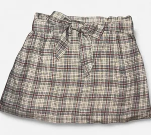 American Eagle Outfitters Tan Plaid Mini Schoolgirl Skirt with Tie Waist thumbnail 1