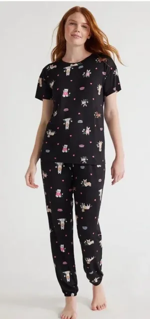 Joyspun Women’s Dog Print Cute Short Sleeve 2 PC Pajama Set Small NWT thumbnail 1