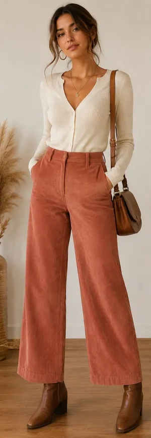 NWT A New Day Corduroy Wide Leg Pants Rust Size 4R 100% Cotton thumbnail 1