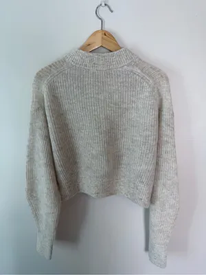 Everlane Cropped Cocoon Sweater V-Neck Medium Almond Alpaca thumbnail 3