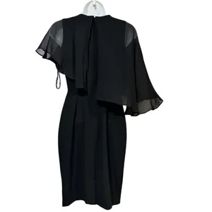 Calvin Klein Womens Black Asymmetrical Cape Sheath Dress Petite 0P CD8C1664 thumbnail 2