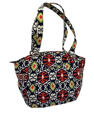Vera Bradley Sierra Quilted Cotton Shoulder Bag Navy Red‎ Geometric Tote thumbnail 1