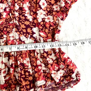 Free People Red Fruit Punch Sweet Memories Smocked Waist Boho Blouse M thumbnail 7