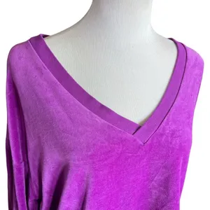 Womens Gap Holiday Velour Crushed Velvet Shock Fuscia V Neck Long Sleeve Top XL thumbnail 3