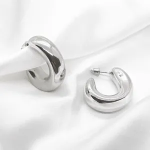 Curved Chunky Silver Hoop Earrings thumbnail 5