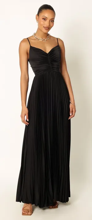 New! Petal & Pup Naira Pleated Satin Maxi Dress Black Size 2 thumbnail 1