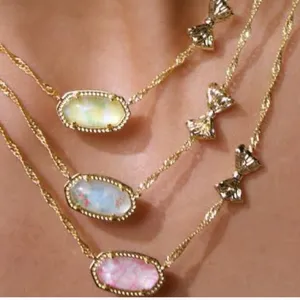 Kendra Scott x LoveShackFancy Gold Bow Elisa Necklace Pastel Blue Rosa Beux thumbnail 3