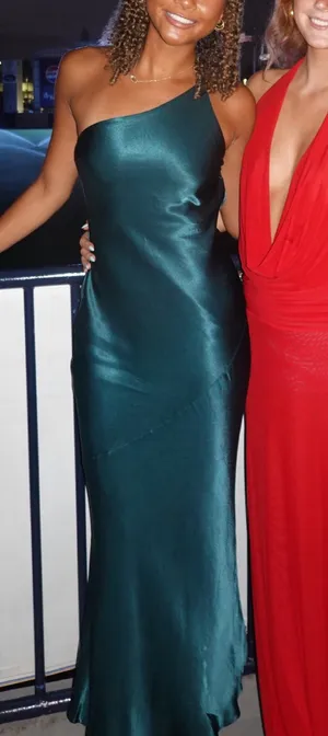 hello molly THE EVANGELINE ONE SHOULDER SATIN MAXI DRESS TEAL thumbnail 1