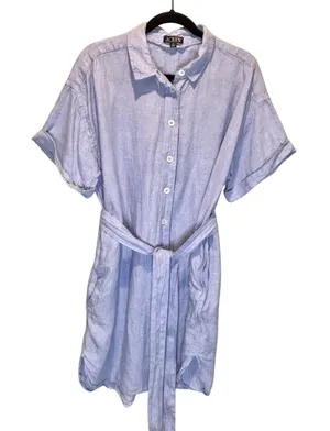J. Crew Blue Capitaine Linen Short Sleeve Shirt Dress - size Large thumbnail 1