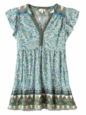 Umgee Floral Ruffle Sleeve Boho Mini Dress thumbnail 1