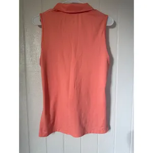 Adidas Golf Womens Sleeveless Polo Shirt Coral Heather V-Neck Marlin Logo Medium thumbnail 4