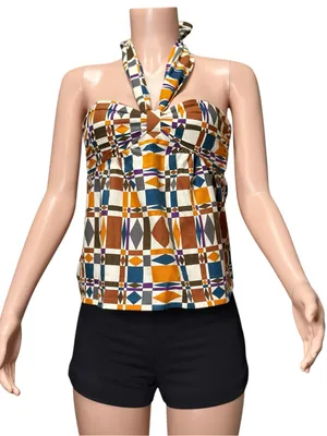 SÉZANE Tallulah Linen-Blend Halter Blouse, Ditsies 70s, FR34/US2 thumbnail 3