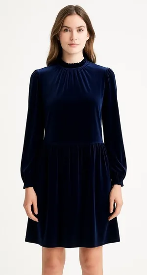 Tommy Hilfiger Navy Velvet Ruffle Mock Neck Long Sleeve Dress Office 12 Formal thumbnail 1