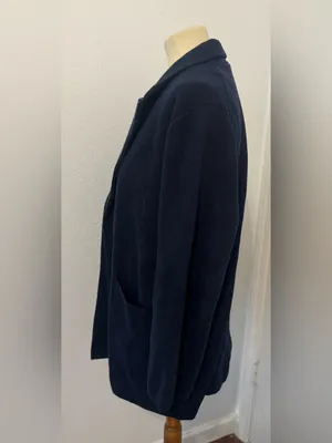Quince 100% Organic Cotton Knit Blazer Navy Notch Collar Front Pockets Med thumbnail 2