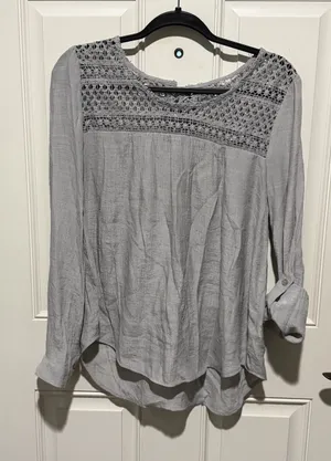 Sweet Wanderer Light‎ Gray Crochet Yoke Blouse thumbnail 1