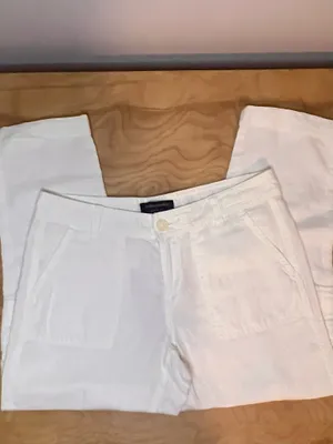 Banana Republic White Linen Blend Cargo Cropped Pants NWOT thumbnail 2