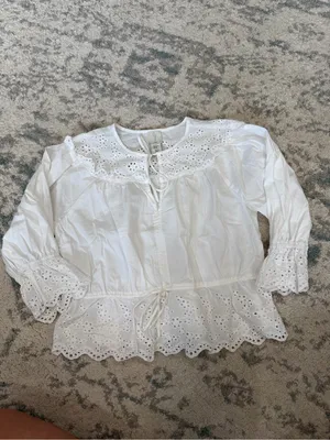 Joie White Eyelet Blouse Women’s XS Broderie Anglaise Peplum Top thumbnail 2