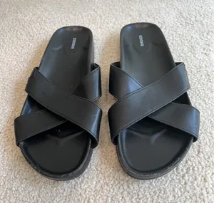 Birdies The Robin Slide Sandals Shoes Black Leather Festival Boho Beach thumbnail 1