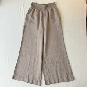 Calypso St. Barth Smocked Linen Blend Wide Leg Pants Womens L Tan Beachy Relaxed thumbnail 2