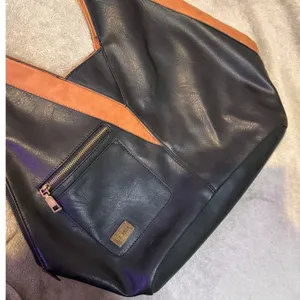Reversible Vegan Leather Hobo Bag Black Brown Colorblock Slouchy Minimalist BOHO thumbnail 4