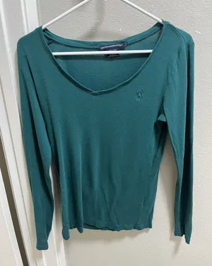 Ralph Lauren Sport Green Pima Cotton Blend V Neck Sweater L thumbnail 1