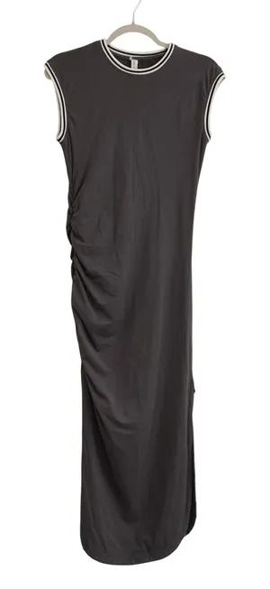 Daily Practice Grey Midi Dress Side Ruched Striped Trim Slit Athletic Athleisure thumbnail 1