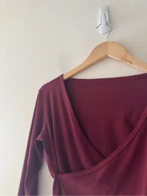 Lululemon Nulu Ribbed Wrap-Front Long Sleeve Shirt Heart Sleeve Burgundy Bay thumbnail 3