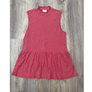 t.la Anthropologie Red White‎ Striped Mock Neck Peplum Top Sleeveless Large thumbnail 2
