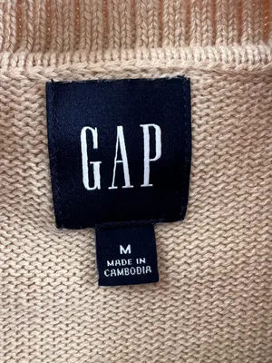 GAP Beige 100% Cotton Cropped Knit Sweater Roll Hem Long Cuffs M thumbnail 4
