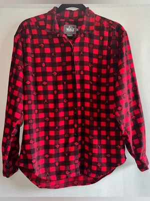 Woolrich Vintage Buffalo Plaid Holiday Flannel Shirt Red Black - Medium thumbnail 1