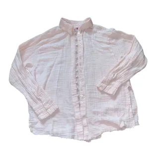 Urban Outfitters Button Down Shirt Small Pink Cotton Gauze Raw Hem‎ Boho Coastal thumbnail 1