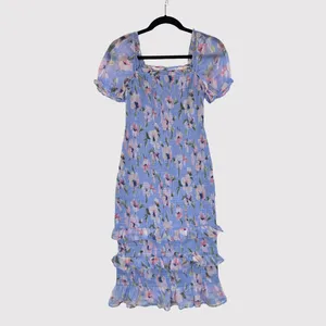 Abercrombie Fitch Dress Purple Smocked Midi Bodycon Floral Ruffle Coquette Small thumbnail 2
