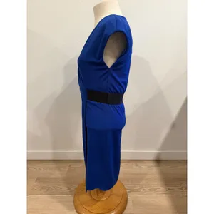ABS Collection Royal Blue Faux Wrap Sheath Dress Black Waistband Small thumbnail 3