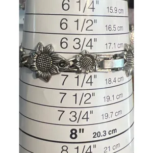 Silver Tone Sunflower Flower Link Bracelet Fold Over Clasp Textured Estate 7" thumbnail 5