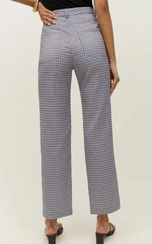 Reformation Franklin Pant Light Blue Check Plaid Print NWT Size 6 thumbnail 3