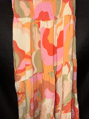 In the Beginning Pink & Orange Floral Midi Dress with V Neckline thumbnail 4