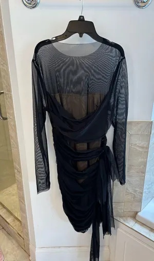 Luxxel Black Sheer Ruched Midi Dress – Size M thumbnail 1
