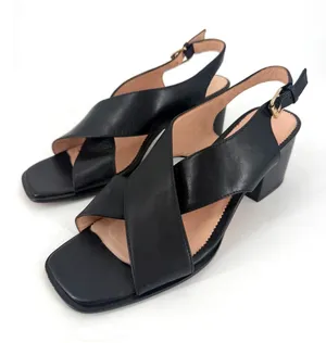 J Crew Dylan Block Heel Sandal Womens 8.5 Black Leather Criss Cross Minimalist thumbnail 1