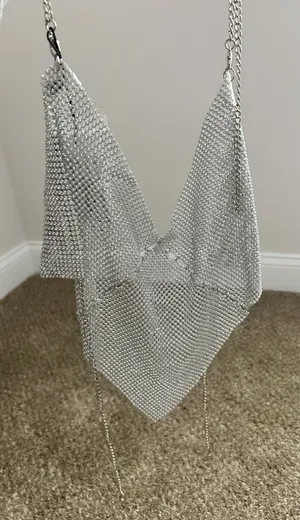 Papaya Rhinestone Chain Bra Top thumbnail 1