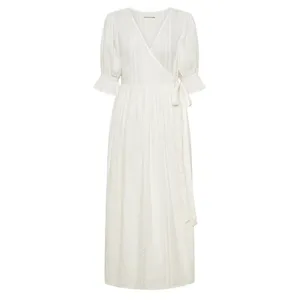 Daughters of India Uma Textured Cotton Wrap Maxi Dress White Size XL thumbnail 9