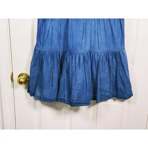 La Vie Rebecca Taylor Tiered Denim Dress Size XS Blue Boho Cottage Western thumbnail 7