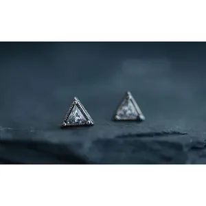 NEW Unisex Simulated Diamond‎ 925 Sterling Silver Triangle Stud Earrings thumbnail 11