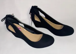 Me Too wedge heels - black w/silver tipped bow, size 5.5 thumbnail 1