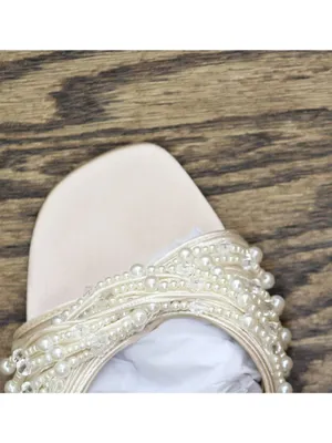 NWT Jewel Badgley Mischka Fanny Pearl Stiletto Heel Sandals Champagne Brown 9M thumbnail 14