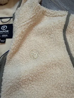 Womens Vapor apparel Cream Sherpa Fleece Hoodie olive piping size small EUC thumbnail 3